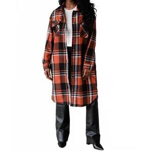 NEW PANACHE APPAREL selina long flannel shirt in rust multicolor